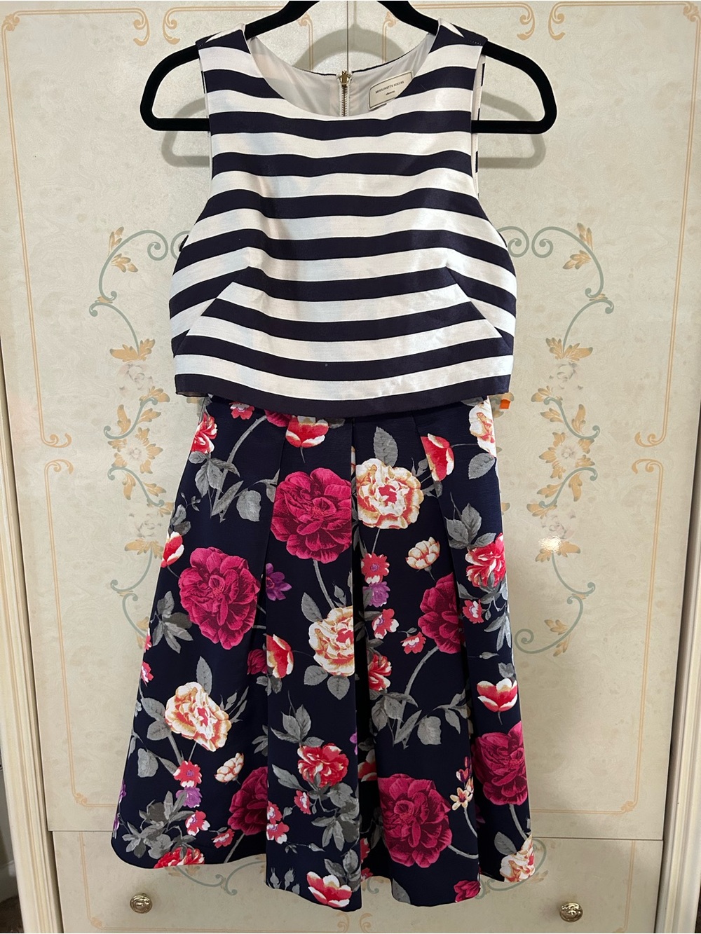 Navy Stripe & Floral Two-Piece Dress